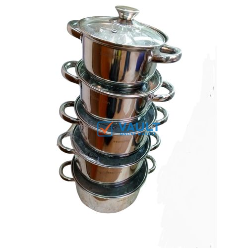 Seemann 10 Pieces Heavy Cookware Serving Dishes For Home With Glass Lids - Silver