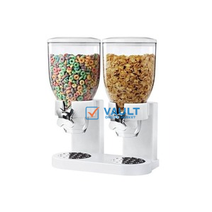 Double Kitchen Food Cereal Dispenser Storage, Organizer Container - White