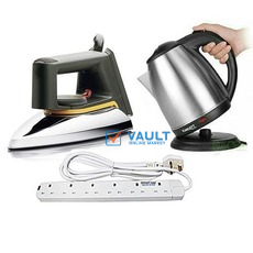 Scarlett Bundle Of Flat Iron, Kettle 2 Litres And 6Way Extension Cable - Silver