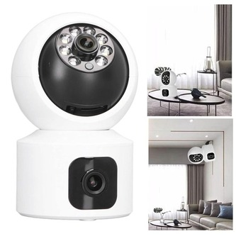 Calus 1080P HD Dual Lens Wireless Network 2.4GHz WiFi Indoor CMonitoring Camera Real Time Alarm 100 to 240V Home Security Cameras with Intelligent APP Remote Control, Ideal For Office Company Baby Pet