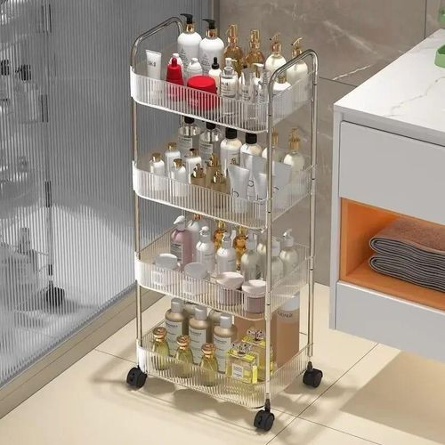 1pc Rectangle Acrylic Clear 4 Tier Utility Cart, Rolling Cosmetics Laundry Organization Trolley Snack Cart With Handle And Wheels, Multifunctional Storage Shelves Side Table For Kitchen Living Room Of