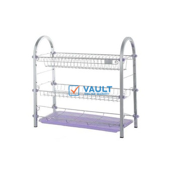 3 Tier Chrome Plated Dish Drying Rack Dish Drainer Kitchen Stainless Steel Storage Stand Organizer- Silver.