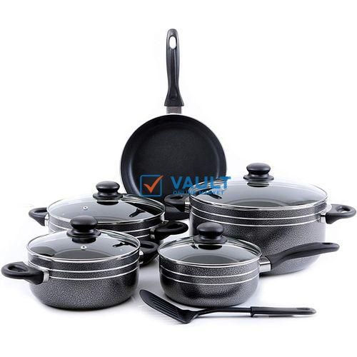 Non Stick Cook Ware Set Black, 20,22,26,28,30CM Pot And 26 Frypan - Black
