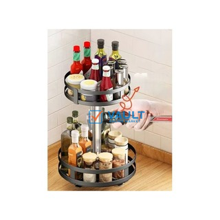 2 Tier 360° Rotating Kitchen Trolley Shelf Spice Storage Rack Organizer Stand- Black