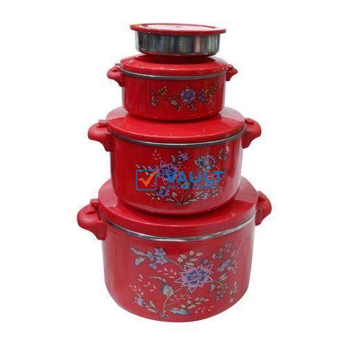 A Set Of 4 Beautiful Serving Dishes - Red, Silver