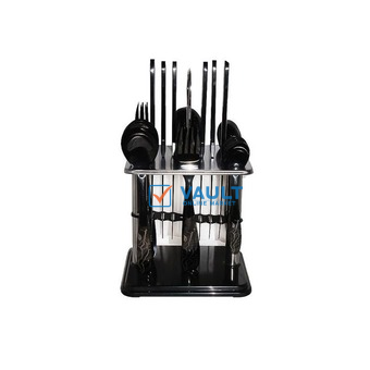 24pcs Cutlery (Forks, Spoons & Knives) with a Stand - Black