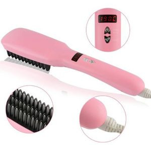 Ionic Hair Straightener Brush Comb 2 in 1 PTC Heating - Pink,Black