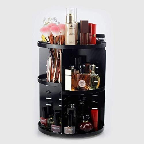 Rotating Adjustable Acrylic Cosmetic Jewelry Makeup Organizer Storage Box- Black