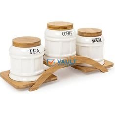 Ceramic Bloque Tea Coffee Sugar 3 Canisters Set