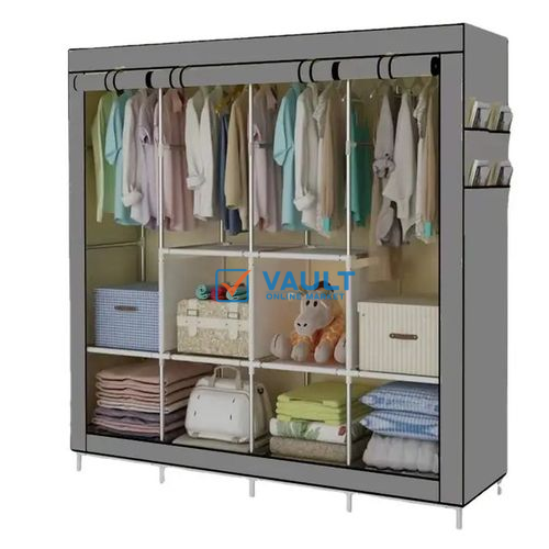 Foldable 4 Columns Clothes Bags Fabric Steel Frame Wadrobe Storage Organizer Closet-Multicolor