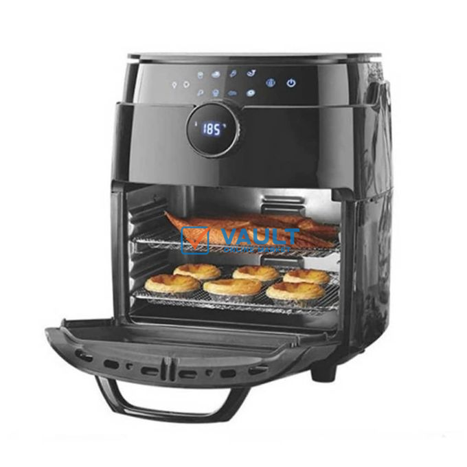 14L Multifunctional Electric Easy-to-Use Healthy Digital Smart Hot Air Fryer Grill Toaster Oven with Rotating Spindle and Rotating Basket, Timer Function- Black