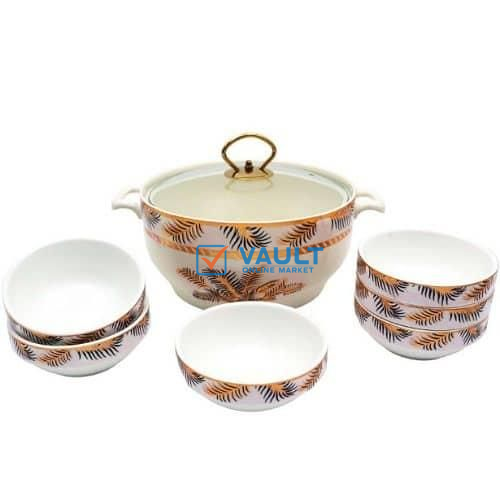 7 Piece Ceramic Palm Design Fruit,Salad Soup Rice Dessert Bowls Serving Dish Set
