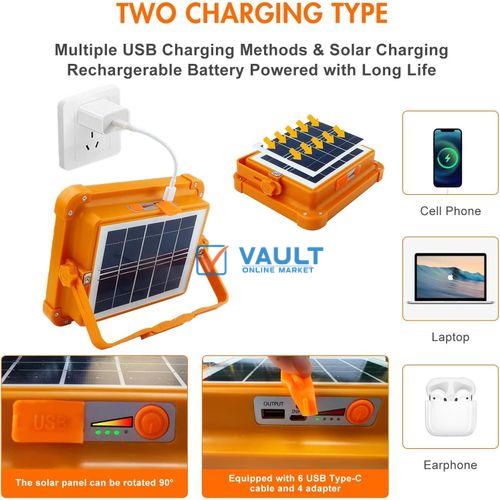 LED Spotlight Solar Construction Spotlight Work Light Portable Flood Light 4 Light Modes Camping Lamp USB Rechargeable LED Construction Lamp For Garage Fishing - Multicolor