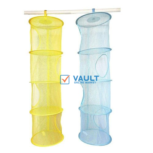 4 Compartments Mesh Hanging Storage Organizer Toy Storage Space Saver Bags for Kid Room-2PCS Set, Blue And Yellow