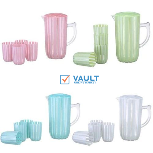 1 Set Of Plastic Water 1 Jug & 4 Pieces Combo Water Set for Dining Table, Serving Glass for Juice Melamine Tumblers -Multicolor