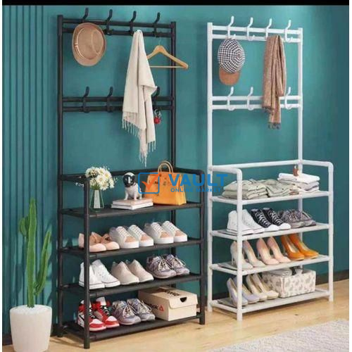 Shoe Rack Organizer + Hat Racks With 8 Hooks