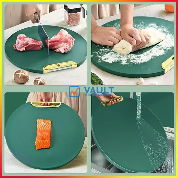 Double Sided Non-slip Anti-mold Chopping Board Round Kitchen Cutting Board Vertical Antibacterial And Mildew Proof Round Food Grade PE Nordic- Green