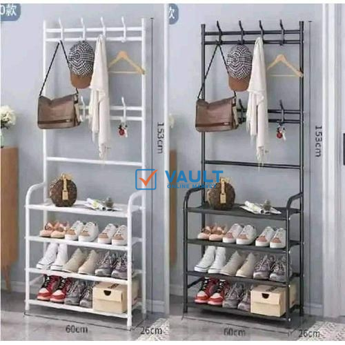 1Piece Of Standing Shoe And Clothes Rack - Black, White
