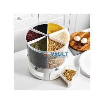 Rotating Food Storage Rice Bucket Cereal Dispenser Container Organizer -White.