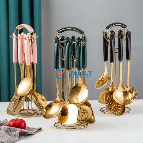 6Pcs Kitchen Tool Cooking Utensils Serving Spoons Cutlery Set - Gold
