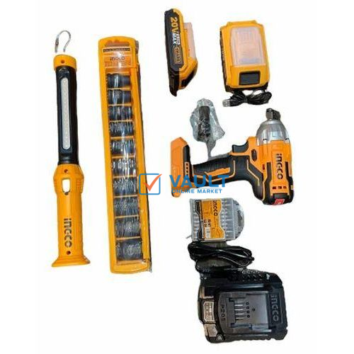 INGCO CIWLI2001 Cordless Lithium-Ion Impact Wrench, 1/2 Inch - Orange