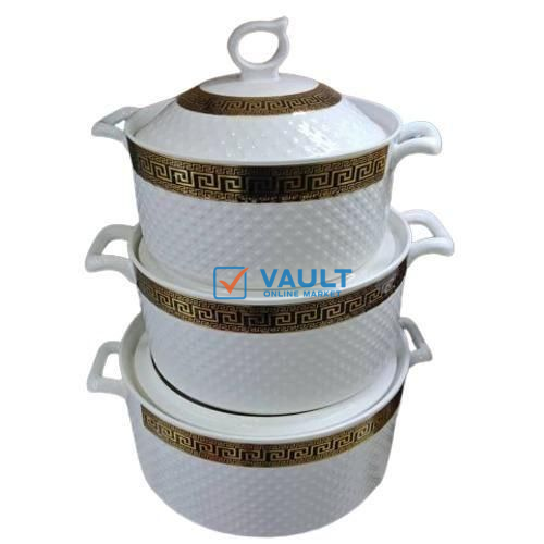 3 Pieces Ceramic Serving Dishes With Handles And Lids For Serving Soup And Food Designs Vary-White