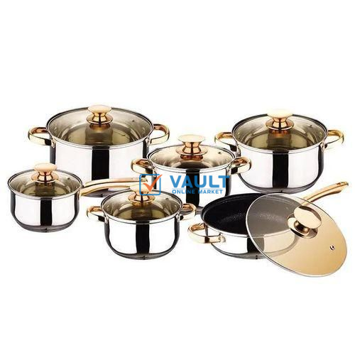 6PC Stainless Steel Cookware Set With Glass Lids - Silver
