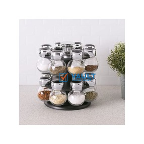 16pc Revolving Jar Kitchen Herbs & Spice Rack Countertop Storage Organizer-Clear.
