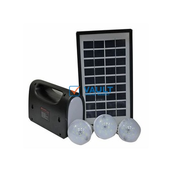 Solar Lighting System Solar Panel+Battery+ Lamp+ Dc Cable - Black