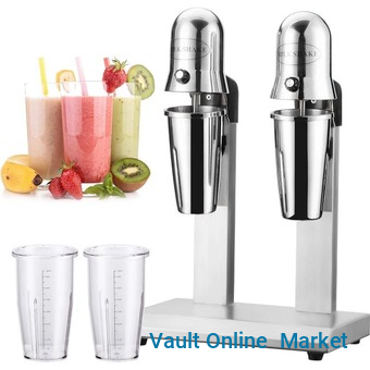 Twin Head Milkshake Mixer 300W Stainless Steel Milkshake Machine Commercial Drink Mixer with 18000rpm High Speed- 750ml Large Cup for Mixing Cocktail Banana Strawberry Coffee Milkshakes