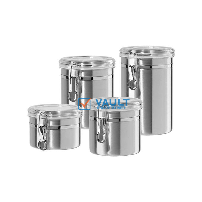 4-Piece Stainless Steel Canister Storage Tins With Acrylic Lid, Silver.