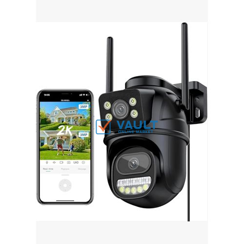 6MP Outdoor Surveillance Camera WLAN With Double Lens A33H - Black/White