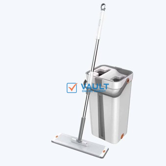 Hands-free Microfiber Flat Mop with Bucket Floor Mop Pressure Free Air Pressure 2 Reusable Mop Pads Stainless Steel Free Scratch Scrubbing Mop Wet and Dry Cleaning Kit For Home Office