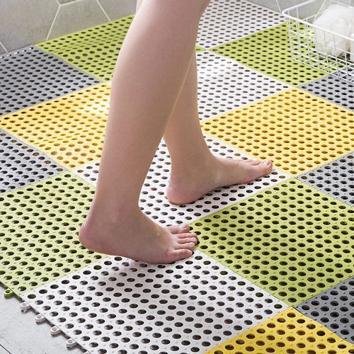 4Pcs Interlocking Non Slip Bathroom Floor Tiles Rubber Mat For Toilet Kitchen Swimming Pool Balcony Pet (30x30cm) - Multi-colours.