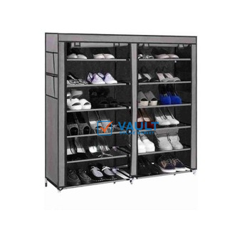 12 Layer Foldable Collapsible Shoe Rack Storage Organizer, 36 Pairs Portable Double Row Shoe Rack Shelf Cabinet For Closet- Red.