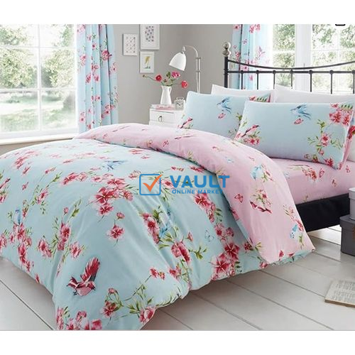 Grace Foam 5*6 Duvet Set, 1 Duvet 1 Bedsheet & 2 Pillows Cases - Blue Floral Petals