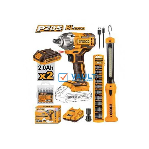 INGCO Brushless Cordless Impact Wrench 20V Lithium-Ion - Black/Orange