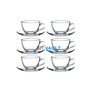 6 Pieces Of Glass Tea Coffee Cups Mugs And 6 Saucers -Colourless.
