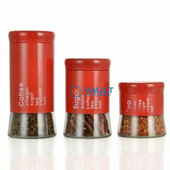 3 Piece Sugar Bowl Food Storage Tin Jar Canister Set - Color May Vary.