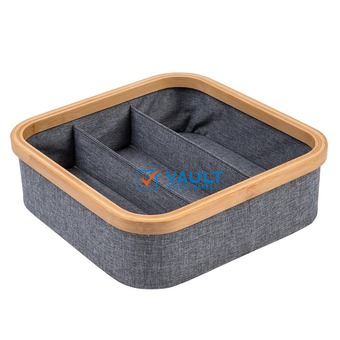 Bamboo Rim Canvas Fabric Storage Box Wardrobe Organiser Drawer Divider 3 Divider Storage Basket
