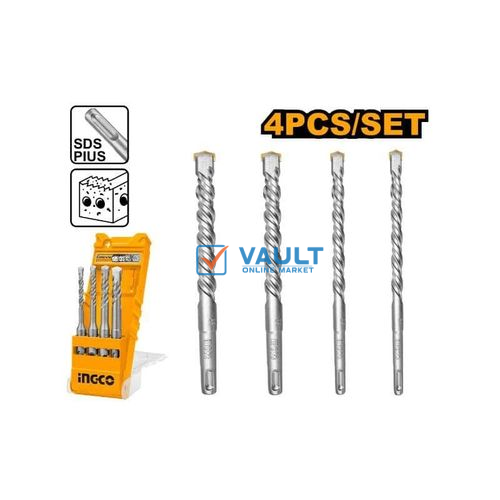 INGCO 4 Pieces SDS Plus Hammer Drill Bits Set - Silver