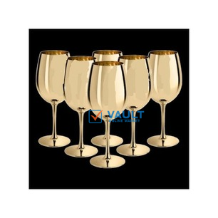 6 Pc, 18.5oz Juice Champagne Stem Wine Glasses Decorative - Gold.