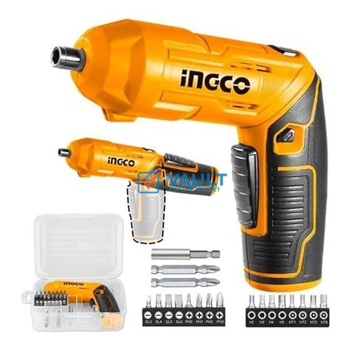 INGCO Cordless Screwdriver, 4V, Adjustable Handle, 19 Screwdriver Bits, USB Type-C Charging (Cable Not Included)