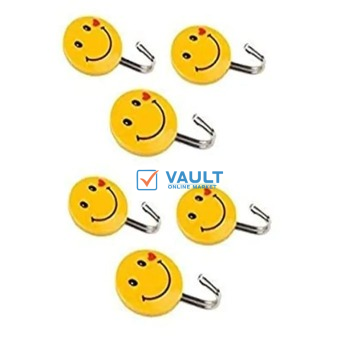 Self Adhesive Smiley Wall Steel Hooks Strong Wall Sticker Holder Door Hanger Hook (Pack of 10)