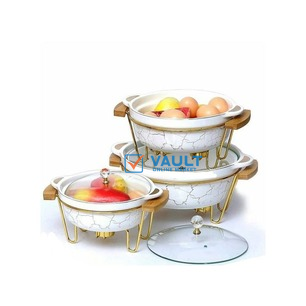 3pcs Ceramic Food Warmer Chafing Dish Casseroles For Food Service- Multi-colour