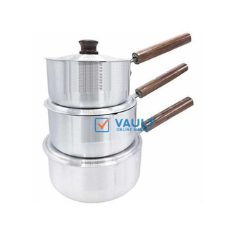 6 Piece Stainless Steel Saucepans Cookware Pot With Wooden Handles - Silver