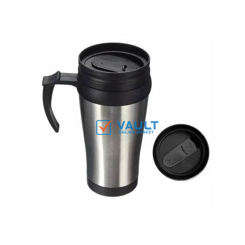 Stainless Steel Travel Car Mug with Handle - Silver