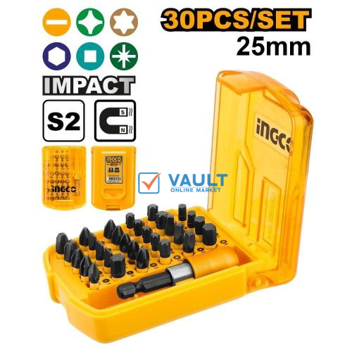 INGCO 30 Pieces 25 MM Impact Screwdriver Bits Set - Multicolour