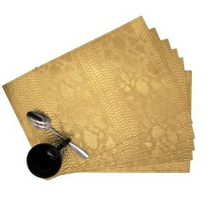 6 Pcs Of Leather Table Mats Without Cup And Spoon-Gold.