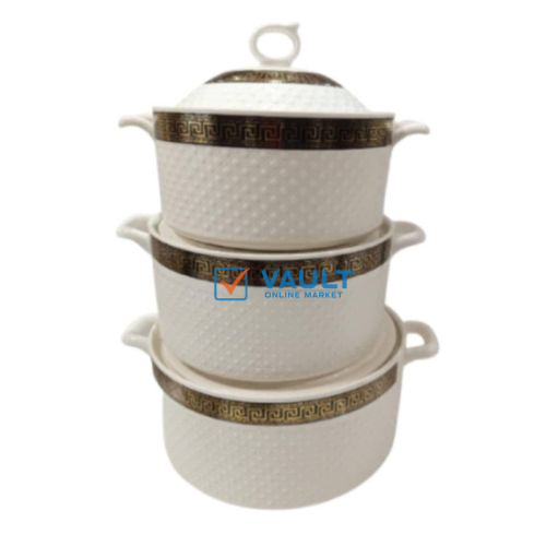 3 Pieces Ceramic Serving Dishes With Handles And Lids For Serving Soup And Food Designs Vary-White